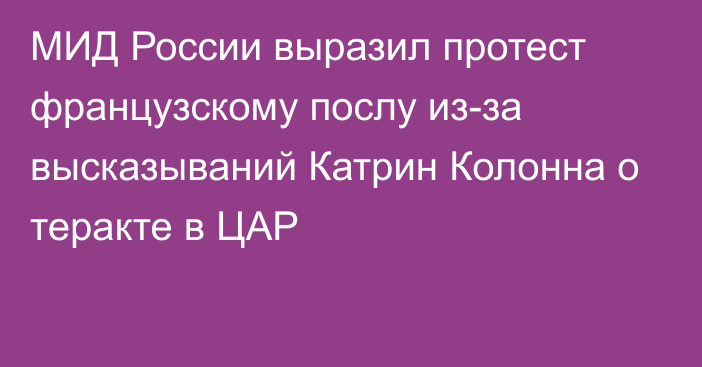 МИД России выразил протест французскому послу из-за высказываний Катрин Колонна о теракте в ЦАР