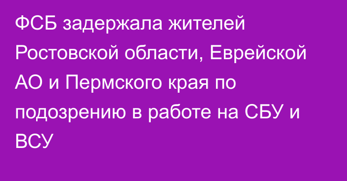 ФСБ задержала жителей Ростовской области, Еврейской АО и Пермского края по подозрению в работе на СБУ и ВСУ