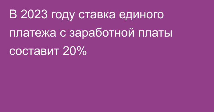 В 2023 году ставка единого платежа с заработной платы составит 20%