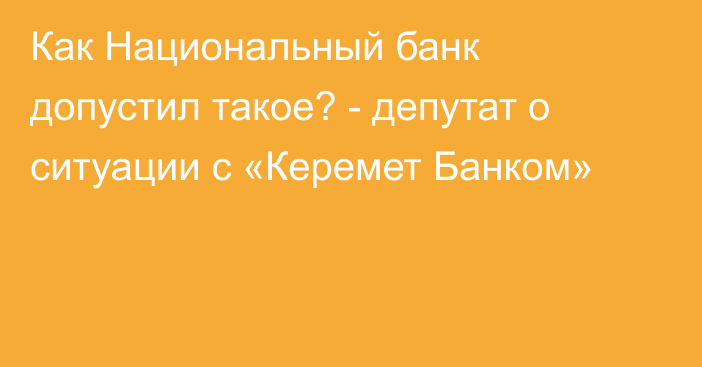 Как Национальный банк допустил такое? - депутат о ситуации с «Керемет Банком»