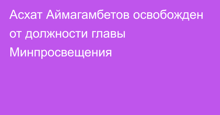 Асхат Аймагамбетов освобожден от должности главы Минпросвещения