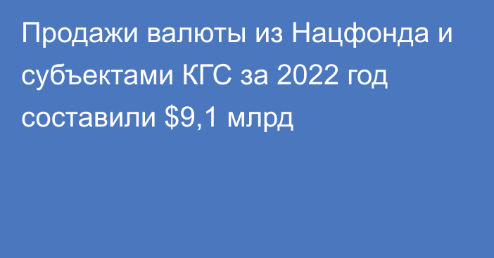 Продажи валюты из Нацфонда и субъектами КГС за 2022 год составили $9,1 млрд