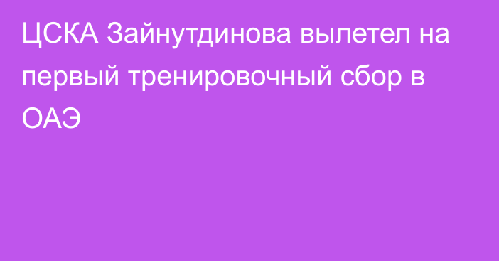 ЦСКА Зайнутдинова вылетел на первый тренировочный сбор в ОАЭ