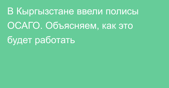 В Кыргызстане ввели полисы ОСАГО. Объясняем, как это будет работать