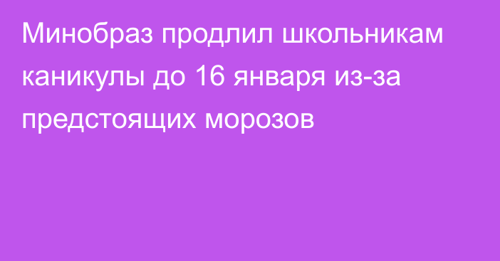 Минобраз продлил школьникам каникулы до 16 января из-за предстоящих морозов