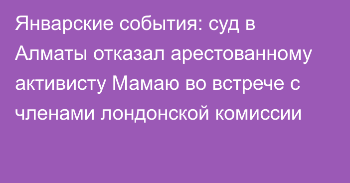 Январские события: суд в Алматы отказал арестованному активисту Мамаю во встрече с членами лондонской комиссии