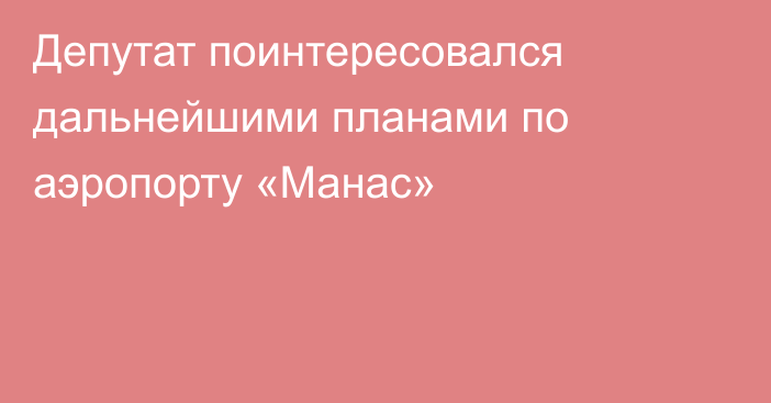 Депутат поинтересовался дальнейшими планами по аэропорту «Манас»