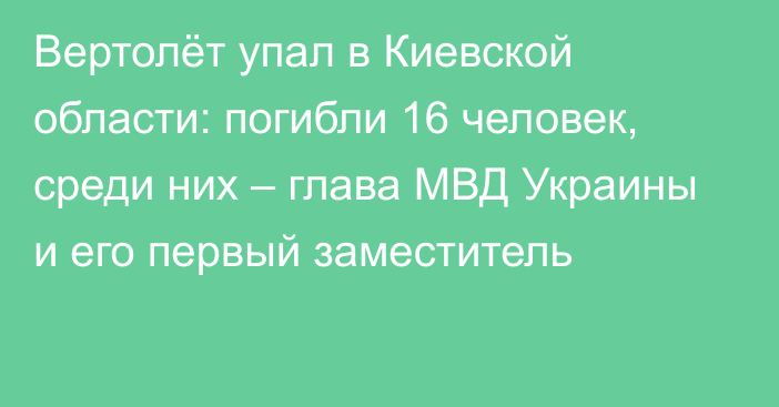 Вертолёт упал в Киевской области: погибли 16 человек, среди них – глава МВД Украины и его первый заместитель