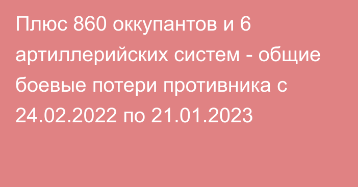 Плюс 860 оккупантов и 6 артиллерийских систем - общие боевые потери противника с 24.02.2022 по 21.01.2023