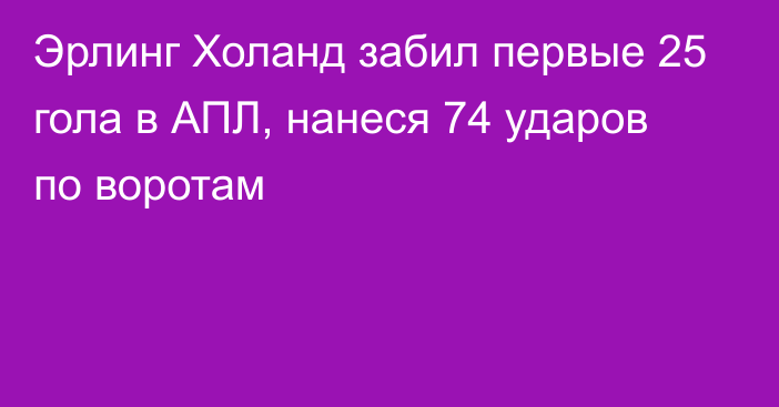 Эрлинг Холанд забил первые 25 гола в АПЛ, нанеся 74 ударов по воротам