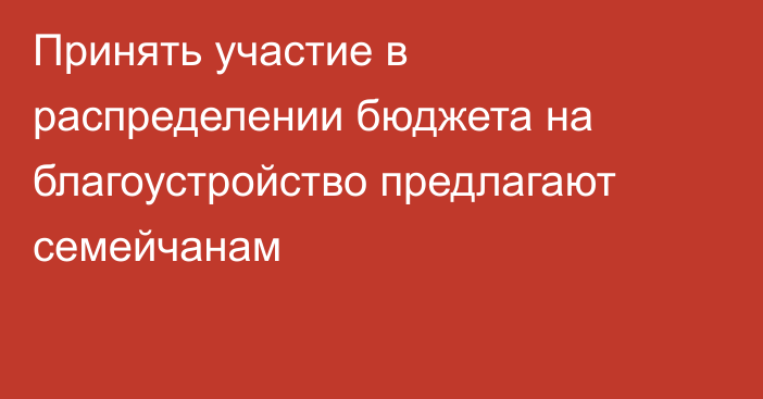 Принять участие в распределении бюджета на благоустройство предлагают семейчанам