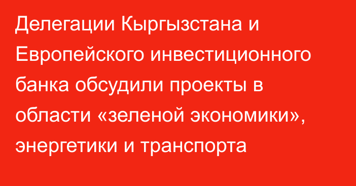 Делегации Кыргызстана и  Европейского инвестиционного банка обсудили проекты в области «зеленой экономики», энергетики и транспорта