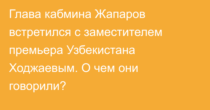 Глава кабмина Жапаров встретился с заместителем премьера Узбекистана Ходжаевым. О чем они говорили?