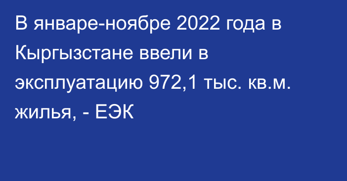 В январе-ноябре 2022 года в Кыргызстане ввели в эксплуатацию 972,1 тыс. кв.м. жилья, - ЕЭК