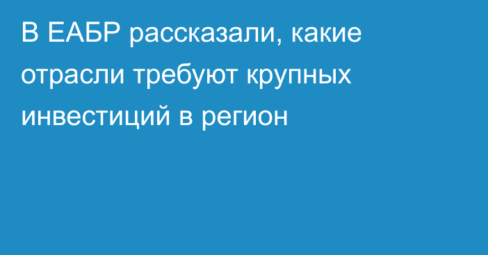 В ЕАБР рассказали, какие отрасли требуют крупных инвестиций в регион