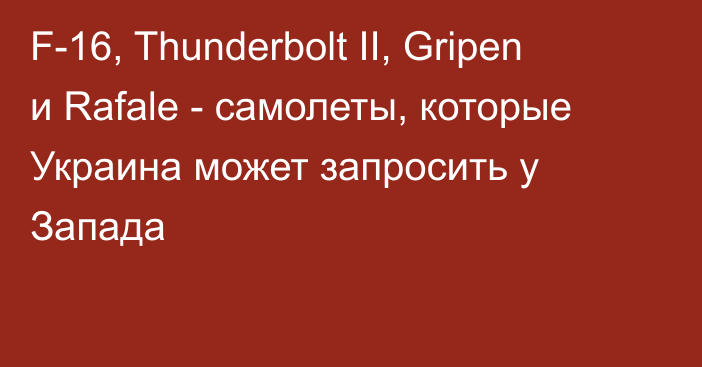 F-16, Thunderbolt II, Gripen и Rafale - самолеты, которые Украина может запросить у Запада