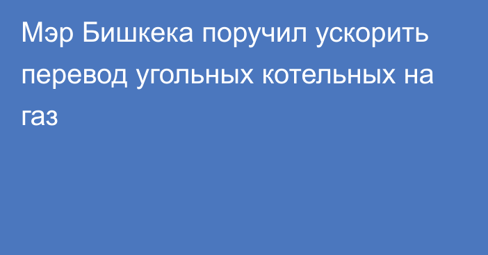 Мэр Бишкека поручил ускорить перевод угольных котельных на газ