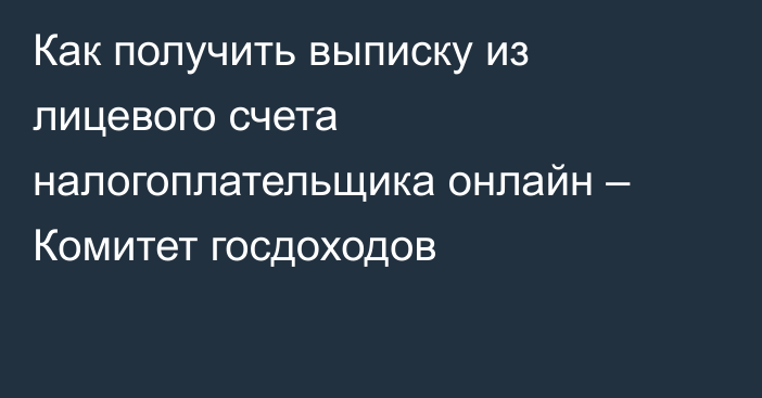 Как получить выписку из лицевого счета налогоплательщика онлайн – Комитет госдоходов