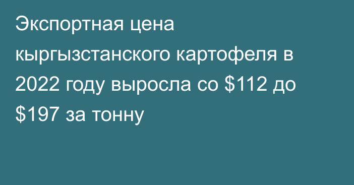 Экспортная цена кыргызстанского картофеля в 2022 году выросла со $112 до $197 за тонну