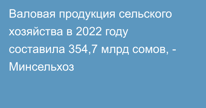 Валовая продукция сельского хозяйства в 2022 году составила 354,7 млрд сомов, - Минсельхоз