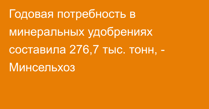 Годовая потребность в минеральных удобрениях составила 276,7 тыс. тонн, - Минсельхоз