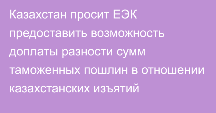 Казахстан просит ЕЭК предоставить возможность доплаты разности сумм таможенных пошлин в отношении казахстанских изъятий