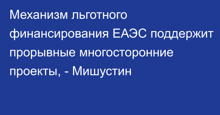 Механизм льготного финансирования ЕАЭС поддержит прорывные многосторонние проекты, - Мишустин