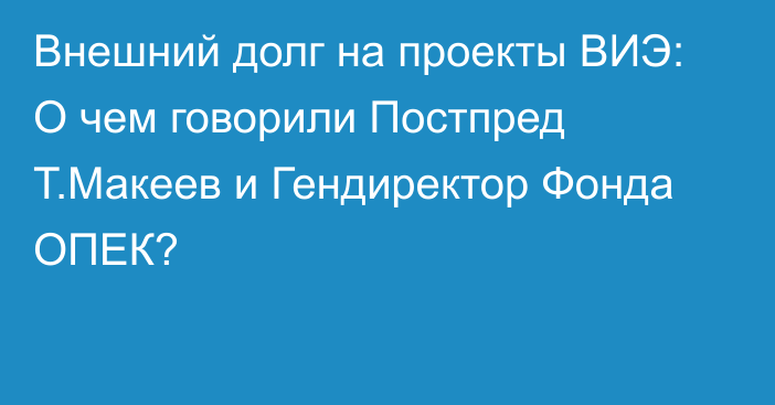 Внешний долг на проекты ВИЭ: О чем говорили Постпред Т.Макеев и Гендиректор Фонда ОПЕК?