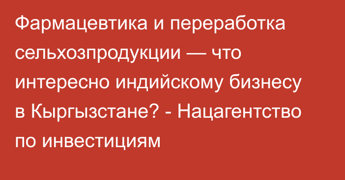 Фармацевтика и переработка сельхозпродукции — что интересно индийскому бизнесу в Кыргызстане? - Нацагентство по инвестициям 