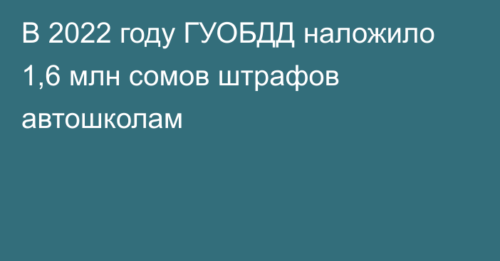 В 2022 году ГУОБДД наложило 1,6 млн сомов штрафов автошколам