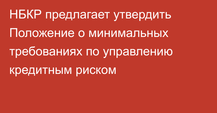 НБКР предлагает утвердить Положение о минимальных требованиях по управлению кредитным риском