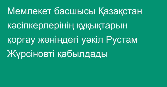 Мемлекет басшысы Қазақстан кәсіпкерлерінің құқықтарын қорғау жөніндегі уәкіл Рустам Жүрсіновті қабылдады