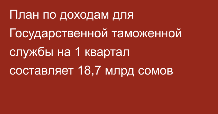 План по доходам для Государственной таможенной службы на 1 квартал составляет 18,7 млрд сомов