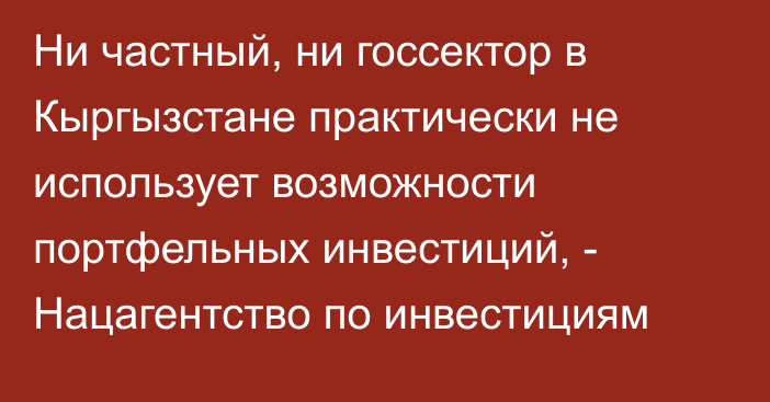 Ни частный, ни госсектор в Кыргызстане практически не использует возможности портфельных инвестиций, - Нацагентство по инвестициям