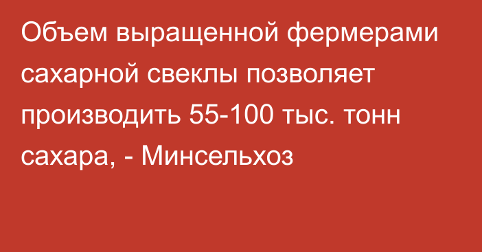 Объем выращенной фермерами сахарной свеклы позволяет производить 55-100 тыс. тонн сахара, - Минсельхоз