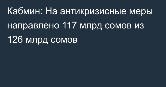 Кабмин: На антикризисные меры направлено 117 млрд сомов из 126 млрд сомов