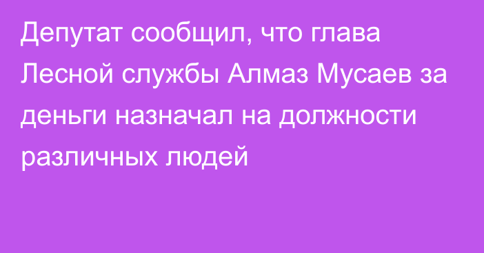 Депутат сообщил, что глава Лесной службы Алмаз Мусаев за деньги назначал на должности различных людей