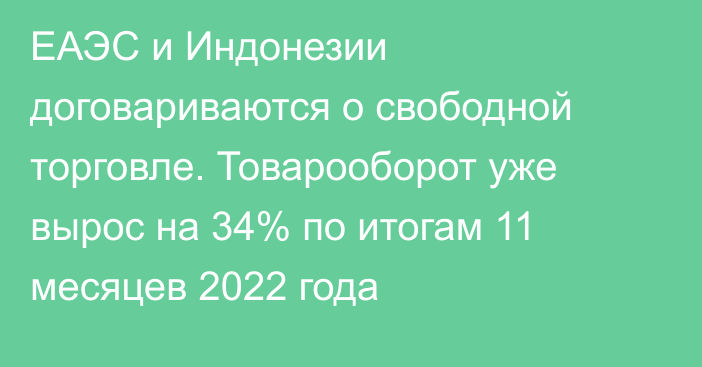 ЕАЭС и Индонезии договариваются о свободной торговле. Товарооборот уже вырос на 34% по итогам 11 месяцев 2022 года