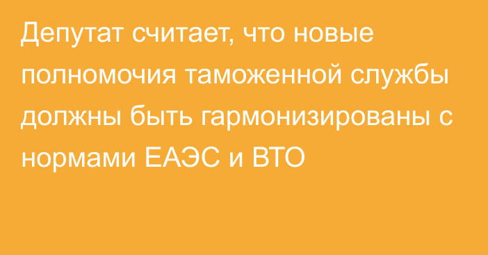 Депутат считает, что новые полномочия таможенной службы должны быть гармонизированы с нормами ЕАЭС и ВТО