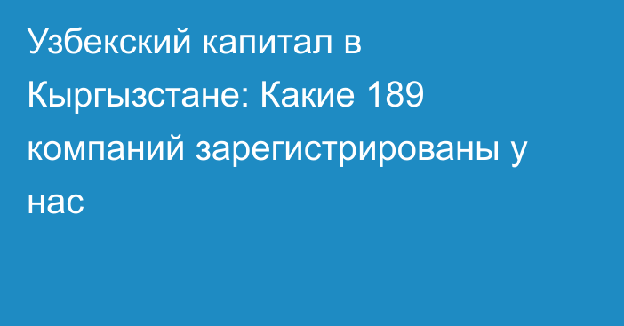 Узбекский капитал в Кыргызстане: Какие 189 компаний зарегистрированы у нас