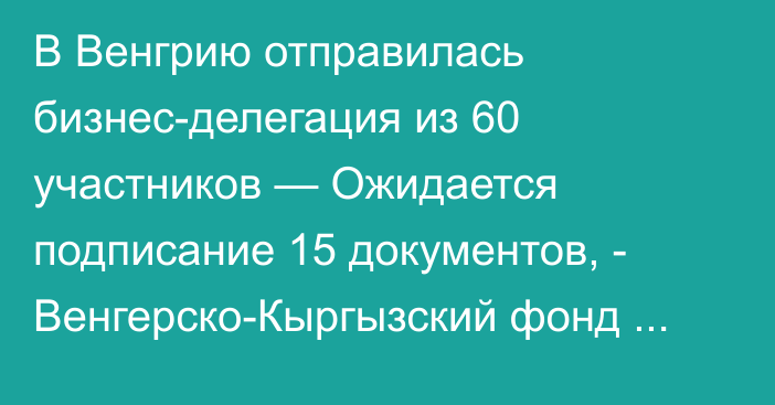 В Венгрию отправилась бизнес-делегация из 60 участников — Ожидается подписание 15 документов, - Венгерско-Кыргызский фонд развития