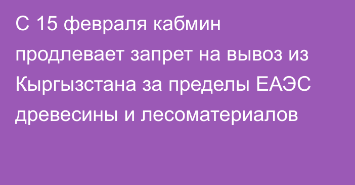 С 15 февраля кабмин продлевает запрет на вывоз из Кыргызстана за пределы ЕАЭС древесины и лесоматериалов