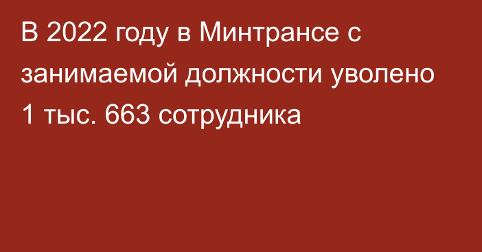 В 2022 году в Минтрансе с занимаемой должности уволено 1 тыс. 663 сотрудника