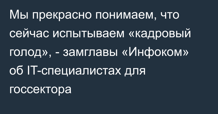 Мы прекрасно понимаем, что сейчас испытываем «кадровый голод», - замглавы «Инфоком» об IT-специалистах для госсектора