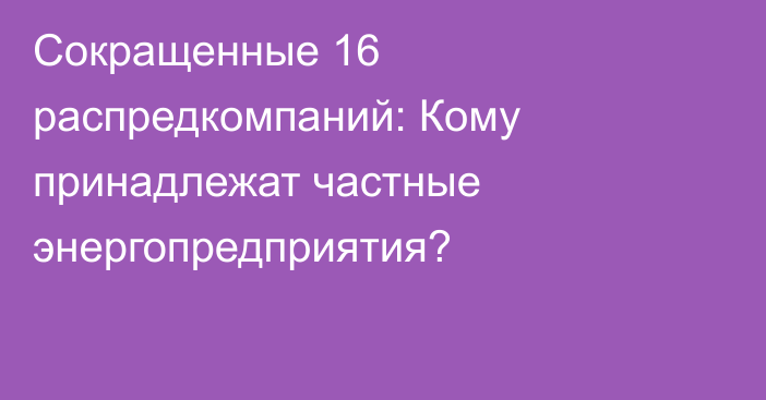 Сокращенные 16 распредкомпаний: Кому принадлежат частные энергопредприятия?