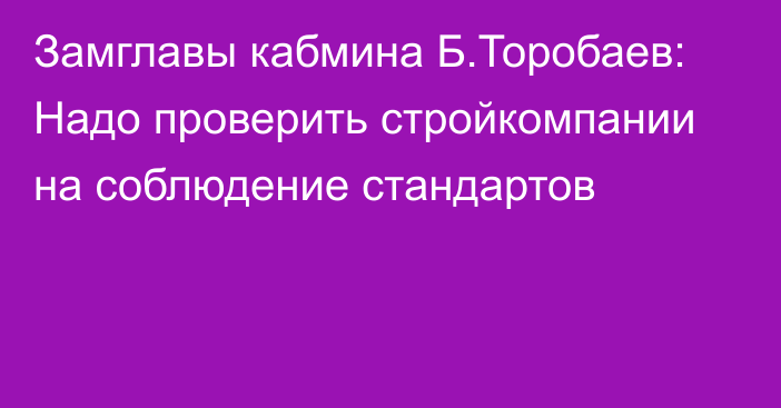 Замглавы кабмина Б.Торобаев: Надо проверить стройкомпании на соблюдение стандартов