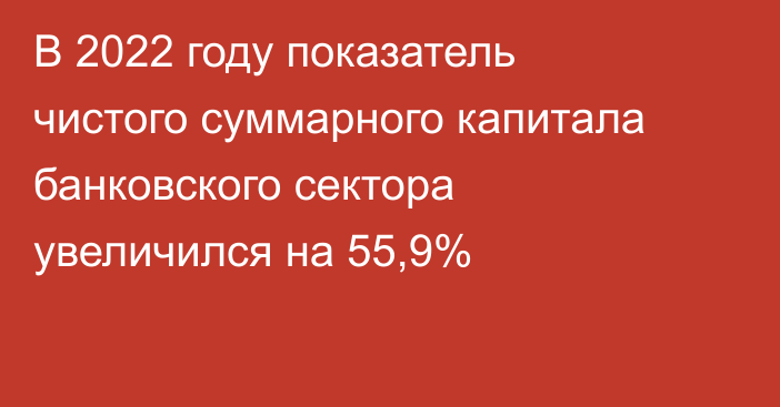 В 2022 году показатель чистого суммарного капитала банковского сектора увеличился на 55,9%