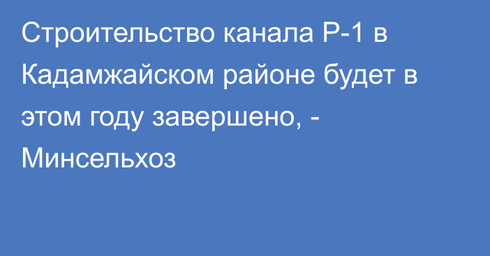 Строительство канала Р-1 в Кадамжайском районе будет в этом году завершено, - Минсельхоз