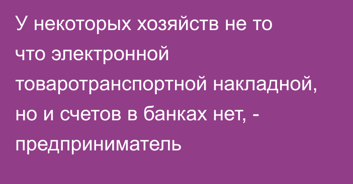 У некоторых хозяйств не то что электронной товаротранспортной накладной, но и счетов в банках нет, - предприниматель 