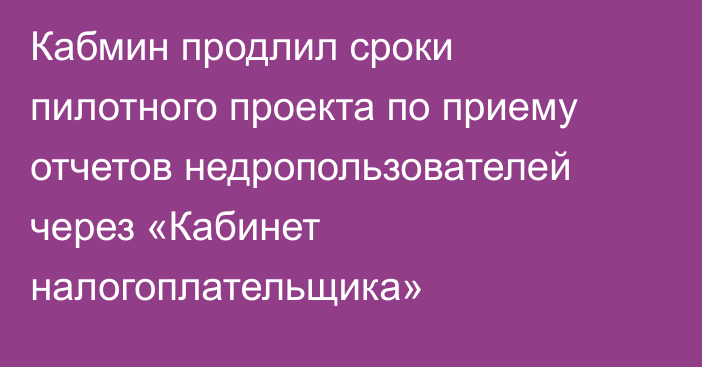 Кабмин продлил сроки пилотного проекта по приему отчетов недропользователей через «Кабинет налогоплательщика»